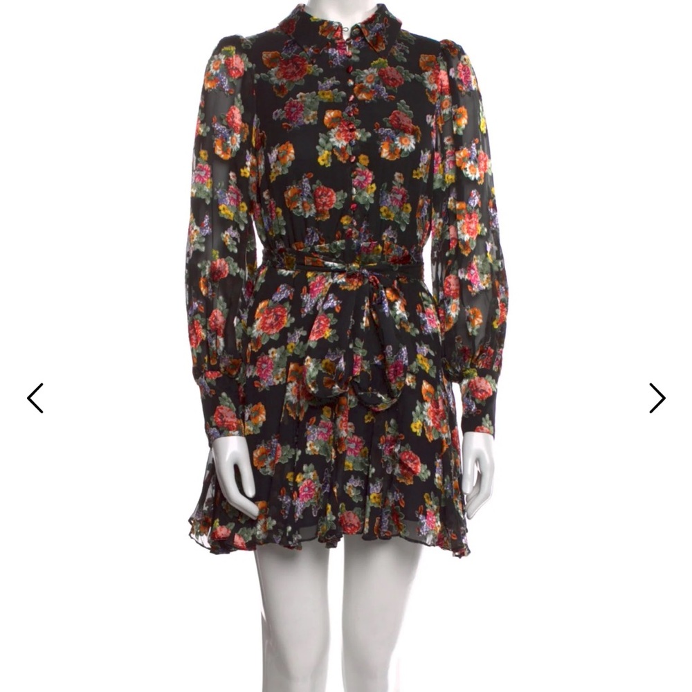 Mini long sleeve button front tie waist dress